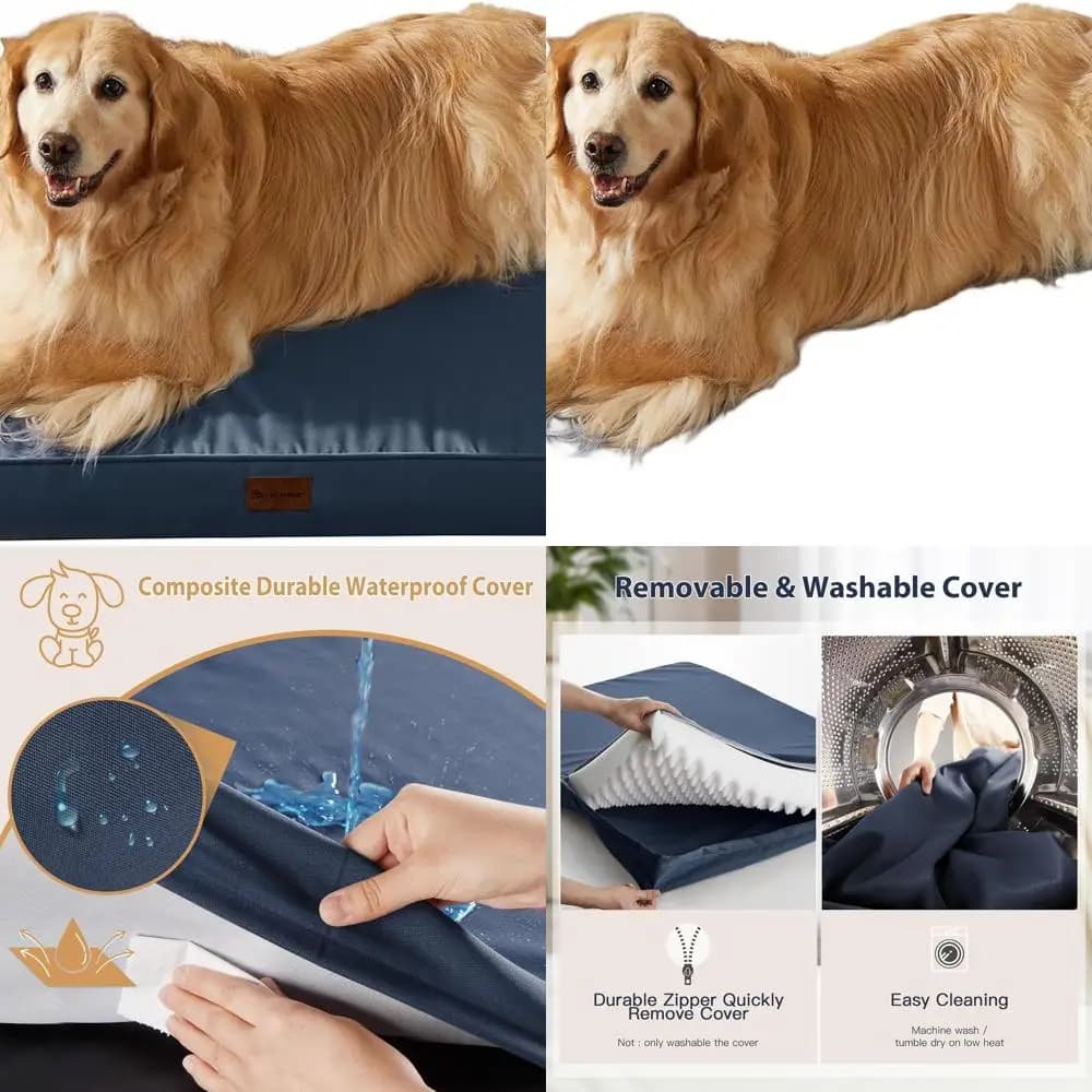 Letto ortopedico impermeabile per cani di grandi dimensioni con copertura rimovibile blu scuro e schiuma per cassa delle uova - 54 x 36