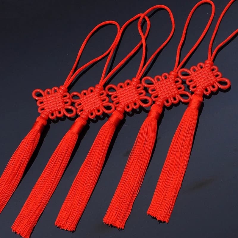 5 pz 24 cm Nuovo Plastica Acrilica Cinese Nappa Piccolo Grande Rosso Festivo Nappa Festival di Primavera Decorazione Nodo Cinese Auto Gancio