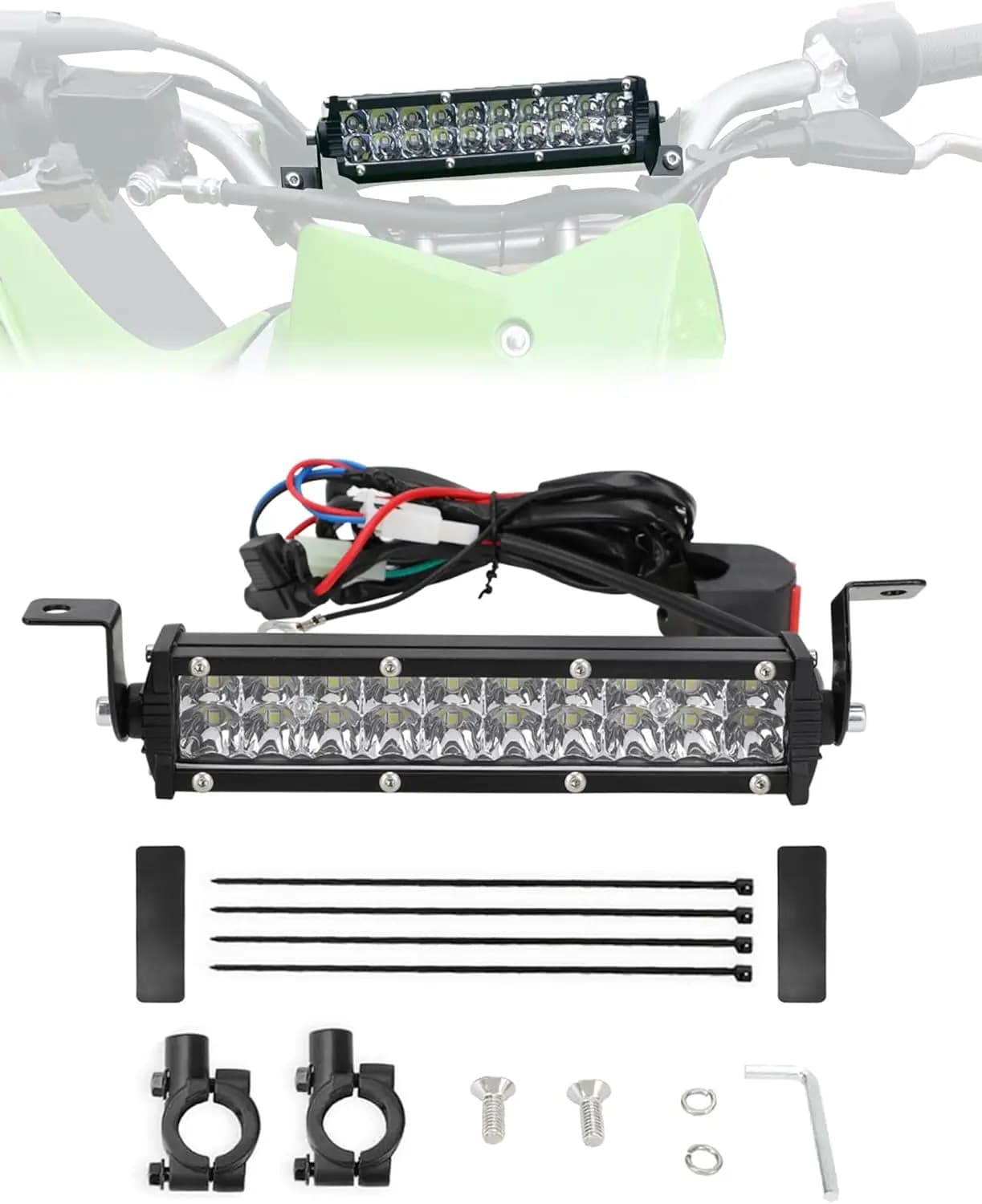Barra luminosa per bici da cross LED, manubrio universale da 7/8" da 60 W Kit barra luminosa per faro per moto da cross per Pit Bike Ebike KLX TTR CRF
