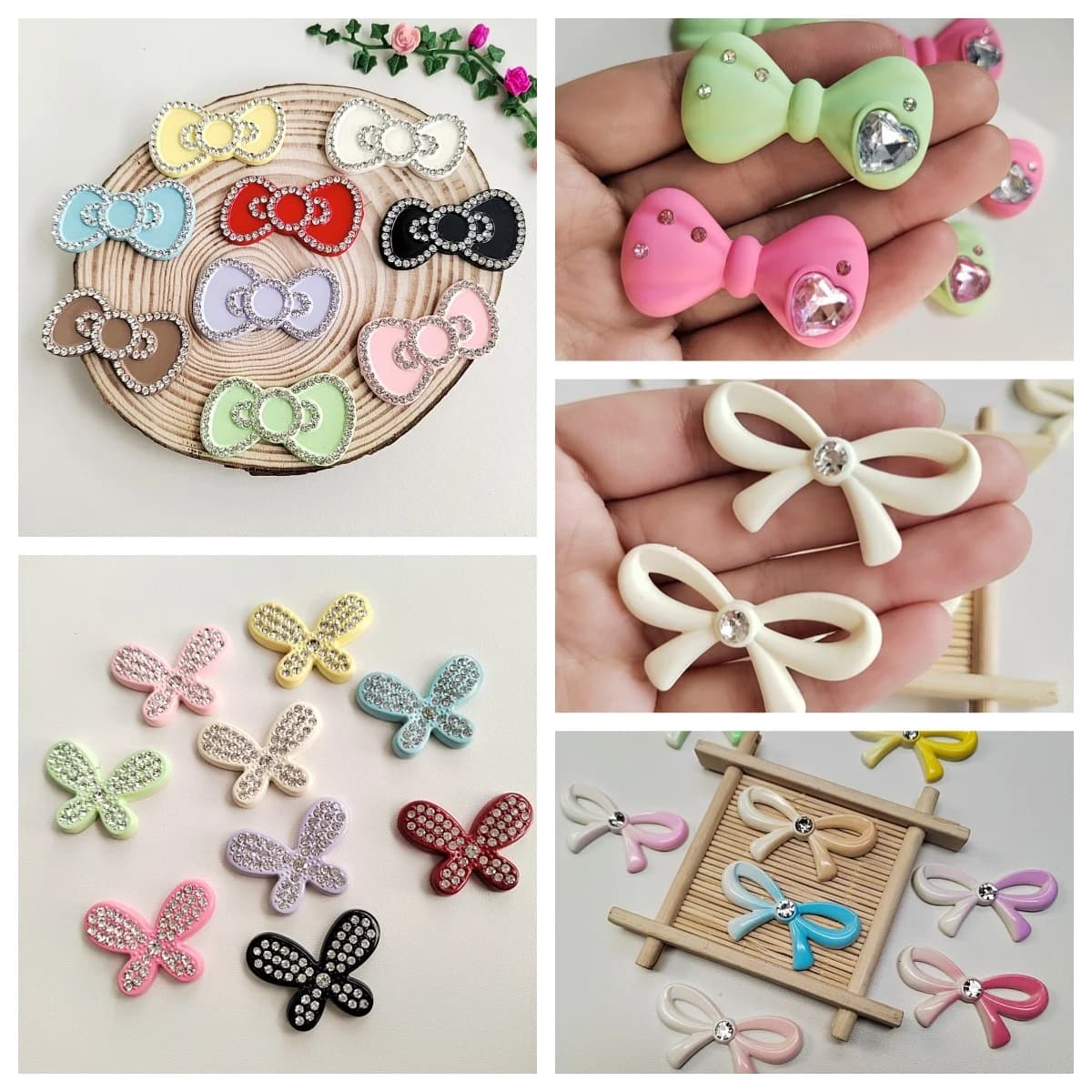 Kawaii strass bowknot resin cabochon with retro plate scrapbooking for phone case decoration accessories for headdress DIY