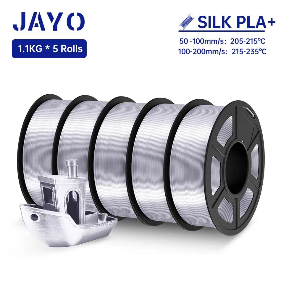 JAYO SILK PLA + filamento 1.75MM PLA 3D filamento 1.1KG per stampante 3D FDM materiale di stampa 3D lucido a ferita ordinatamente 5 rotoli