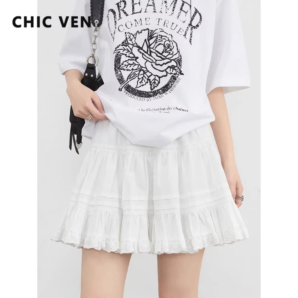 CHIC VEN Gonne Coreane da Donna Bianche con Elastico in Vita, Modello A-Line, Casual, Nuove in Cotone, Gonna Corta Plissettata Femminile Primavera Estate 2026
