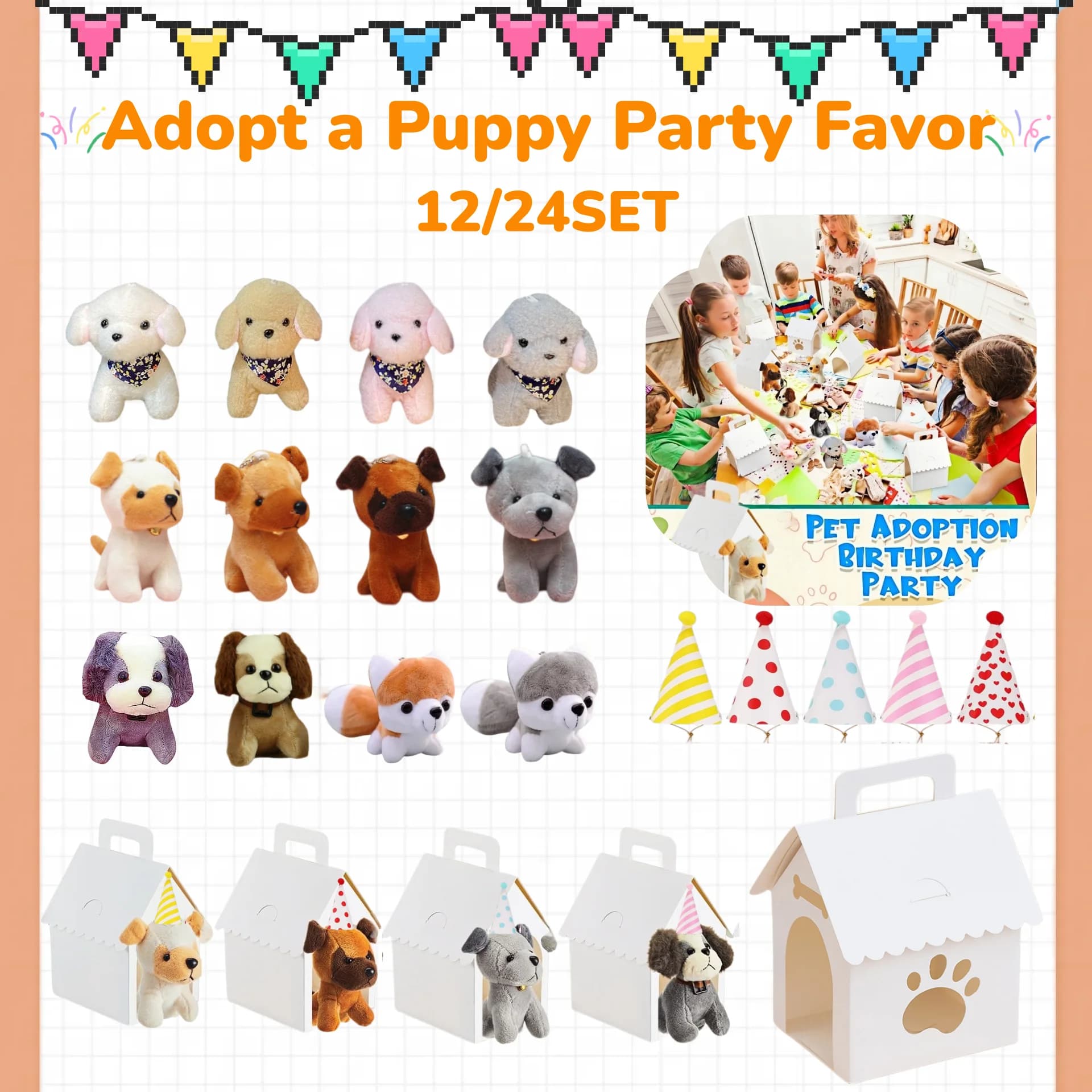 Set da 12/24 Peluche a Forma di Cane da 12 cm per Feste 'Adotta un Cucciolo', Giocattoli 'Adotta Me', Regali per Laurea, Baby Shower e Compleanno