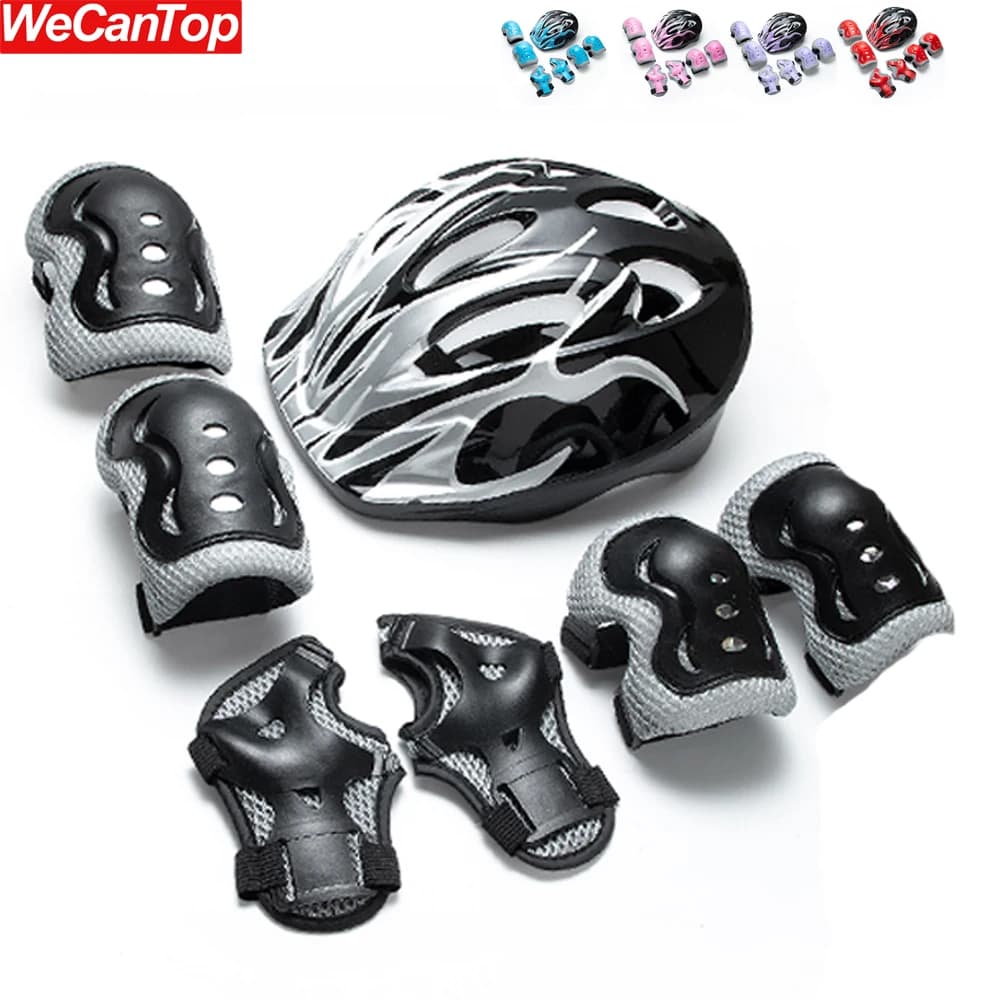 7-piece children's adjustable helmet with knee pads, elbows and hand guards, skateboard bike helmet, skating, cycling