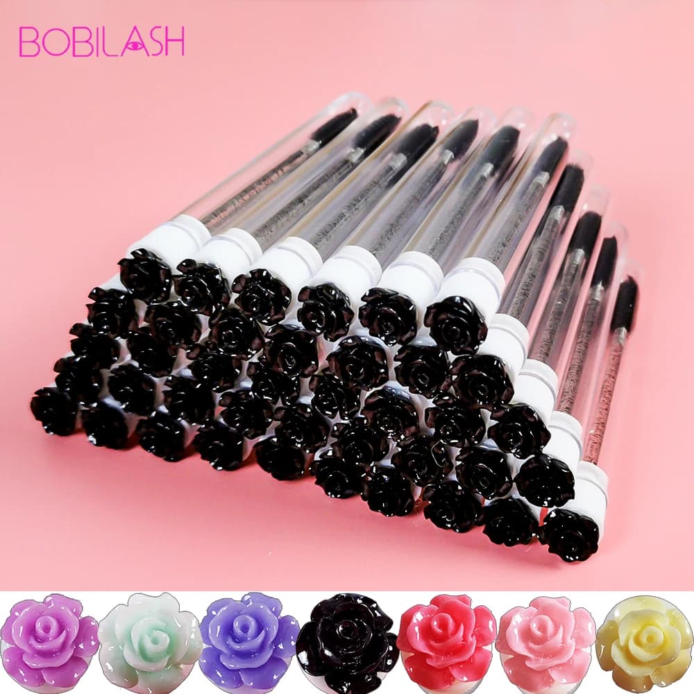 10/50pcs Reusable Brush for Eyebrows Brushes for Eyebrows Reusable Eyelashes Replaceable Powder Pink Trapano Background