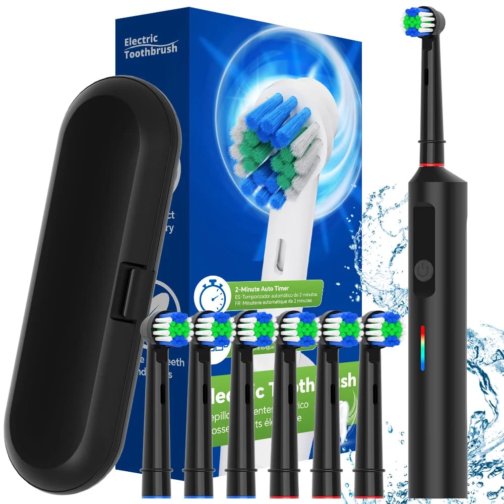 Rechargeable electric toothbrush - 6 heads, travel case and 3 modes, intelligent electric toothbrush compatible with Oral B head