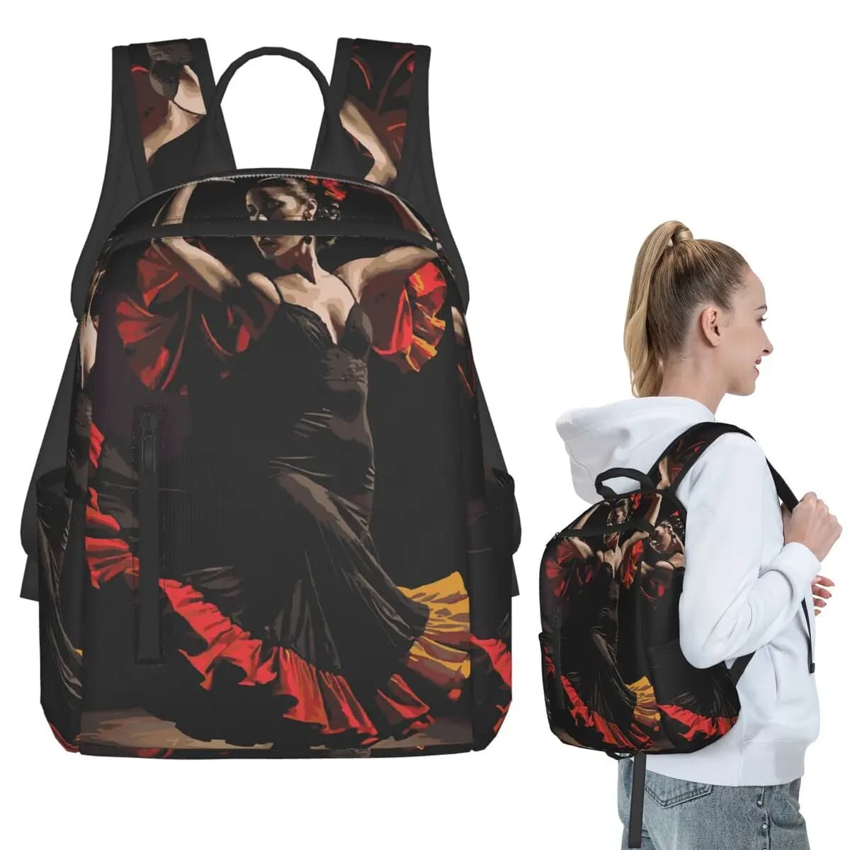 Zaino da donna con tocco flamenco, borsa per libri per studenti, borsa da scuola per bambini, borsa per laptop, borse a tracolla per uomo e donna