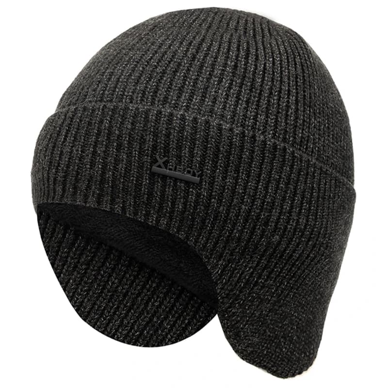New Men's Winter Hat Add cap with warm fleece earlets Elegant soft cap for men Sport knitted hat for outdoor skis