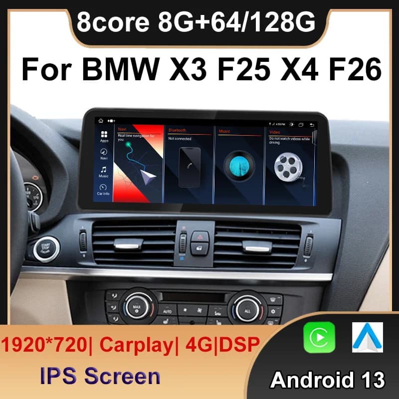 Android 13 8 + 128G Lettore DVD per auto Multimediale stereo per BMW X3 F25 X4 F26 CIC NBT EVO Radio Navigazione GPS Auto Carplay