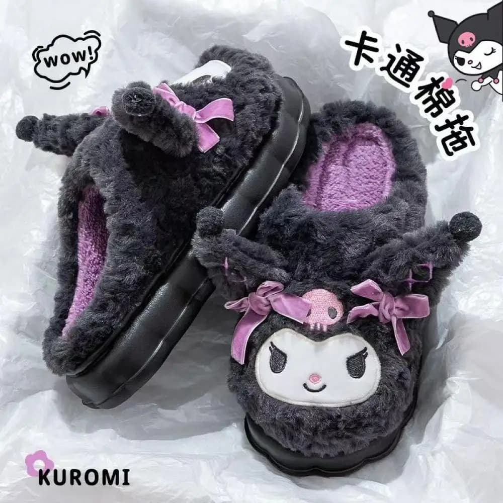 Pantofole Invernali Sanrio Kuromi per Donne, Scarpe in Cotone Anime Kawaii, Pantofole Morbide e Calde per Ragazze, Ideali per Dormitori Studenteschi
