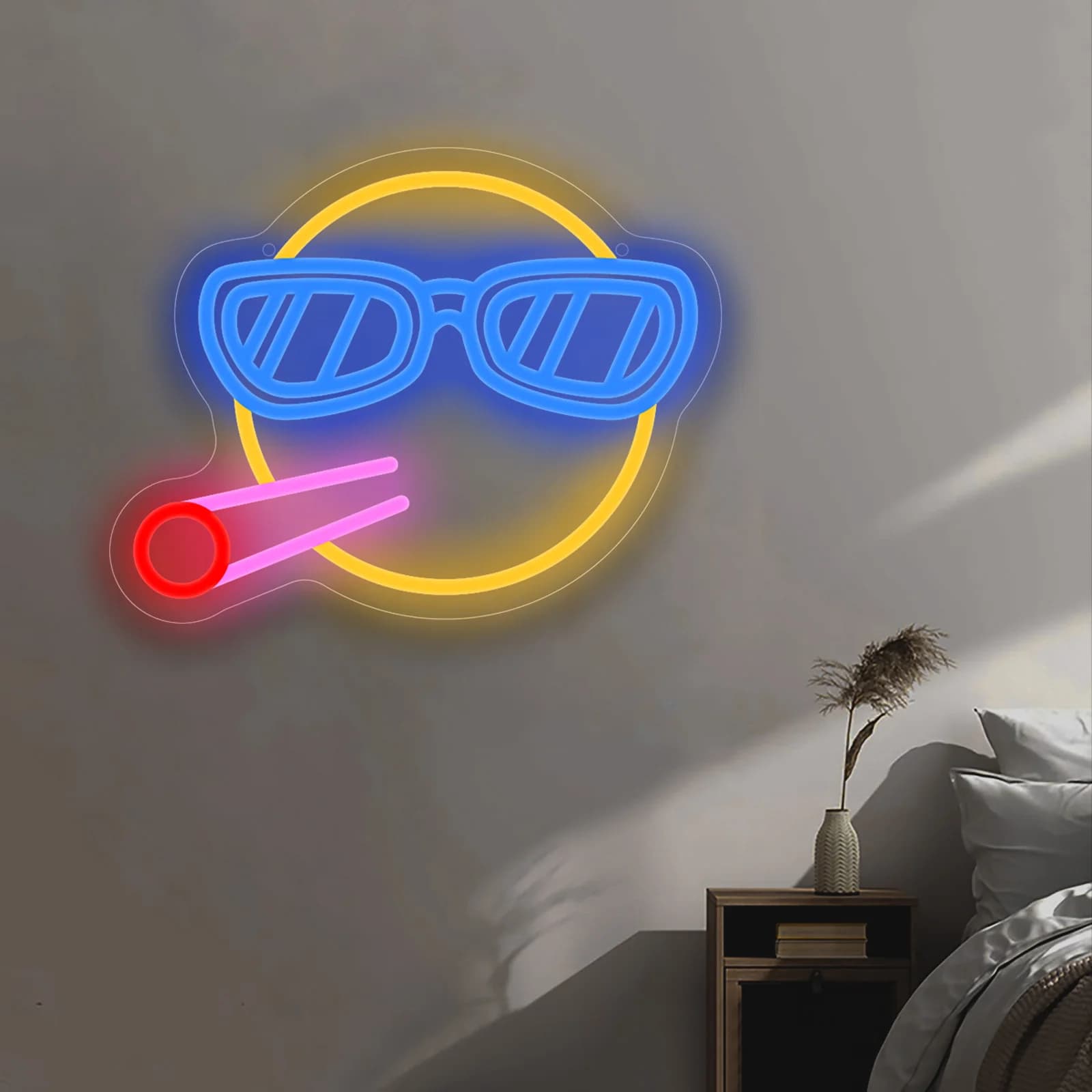 Insegna al Neon a LED a Forma di Occhiali da Sole e Sigaretta, Decorazione da Parete per Camera da Letto, Soggiorno, Bar, Feste, Simbolo del Fumo, Luce d'Atmosfera Rilassante
