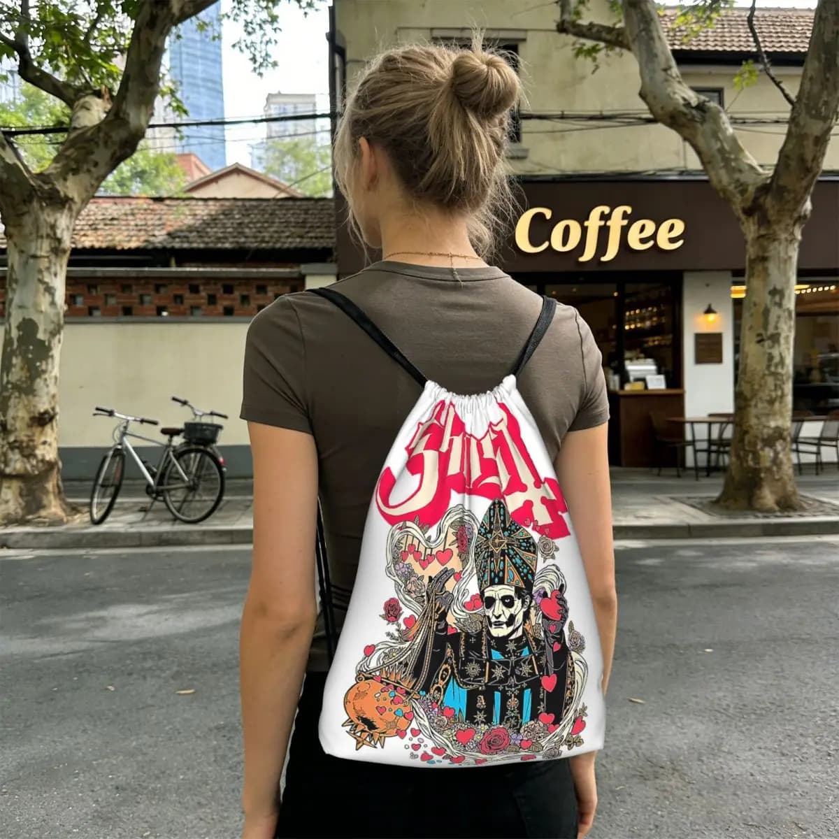 Zaini Skeleta Album Ghost Band, borse portatili con coulisse, borse sportive, borse per libri, per viaggi e scuola