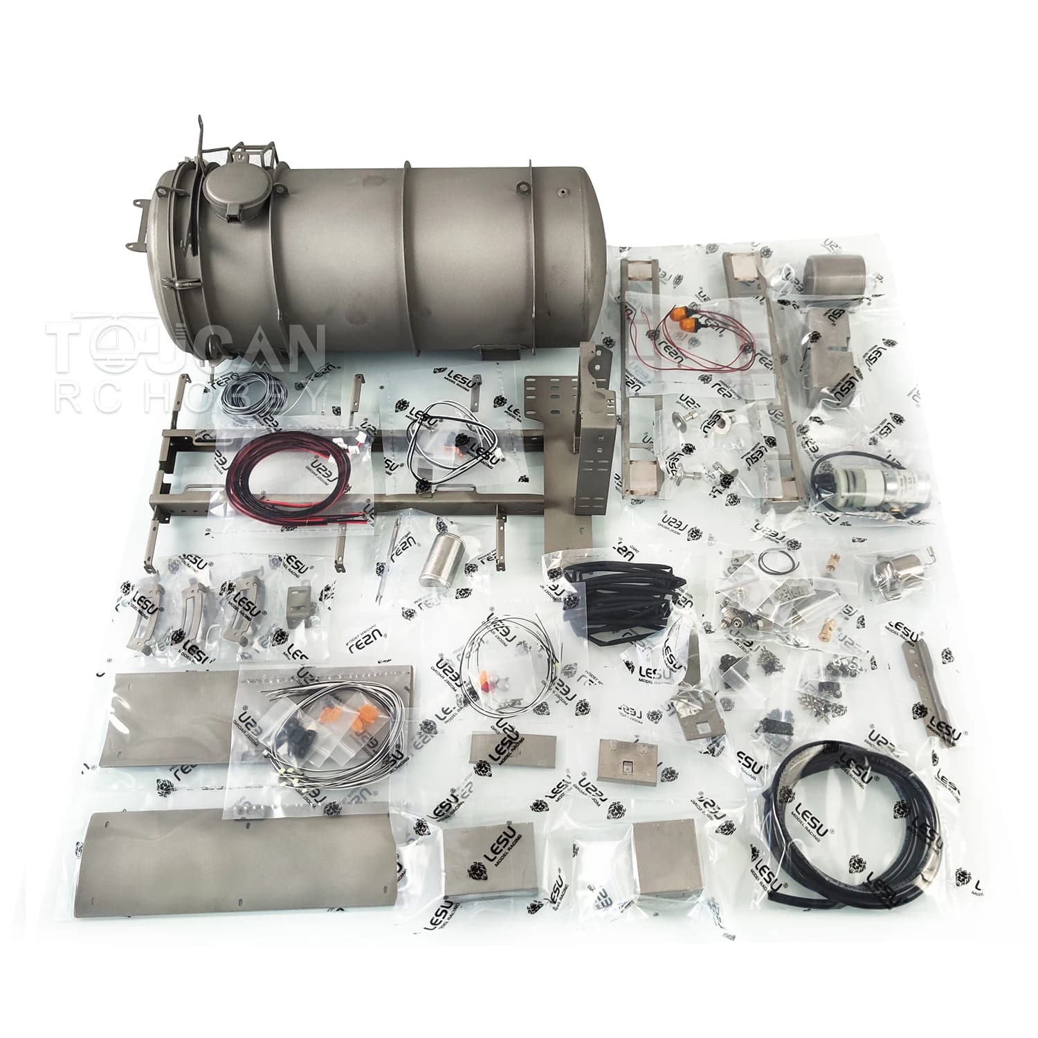Kit Trasporto Auto 4x4 LESU 1/14 Modello Camion Trattore RC con Serbatoio Sottovuoto in Metallo, Luci e Suoni, Modellini Auto Giocattolo per Ragazzi