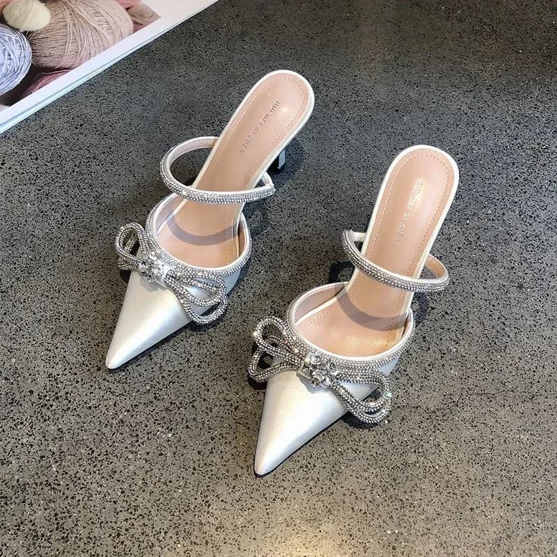 Sandali imitazione e nodo a farfalla da donna, tacchi alti, pantofole strette, bombe da festa, scarpe da sposa di lusso, moda estiva