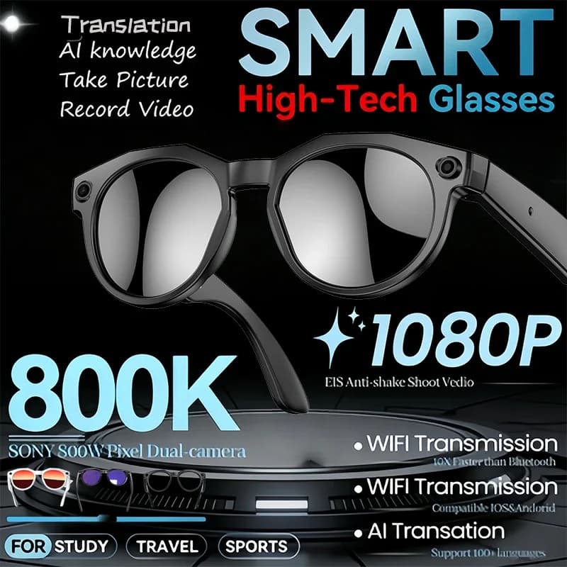 New 800W Men's Smart AI Glasses With Camera, Camera Lenti Fotocromatiche, Intelligent Translation, Photo and Video Recording, Waterproof, Calls - Model 2026