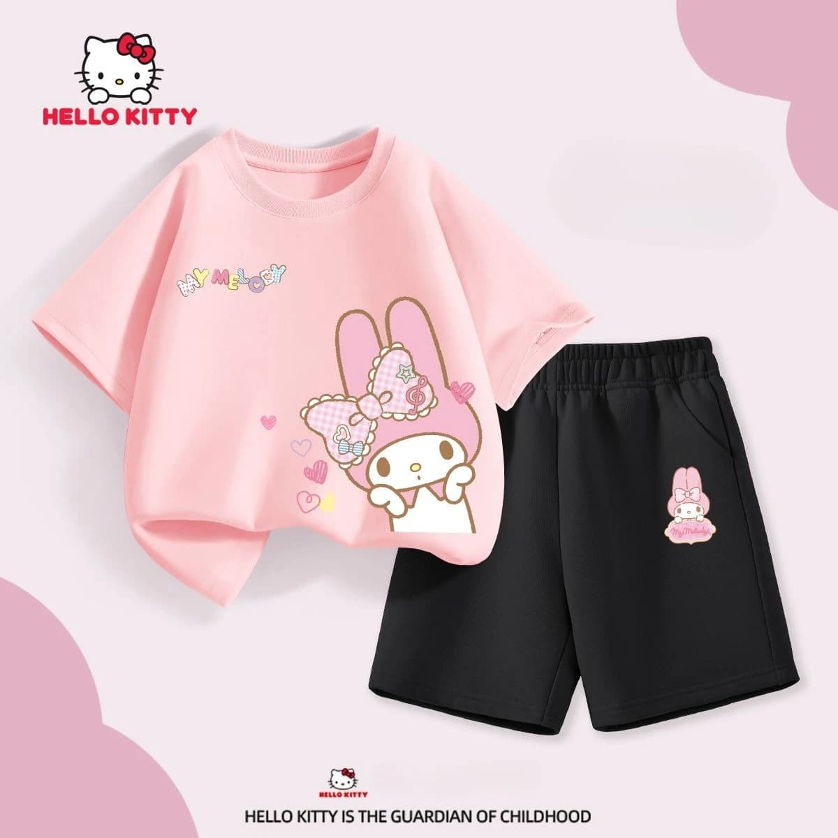 Sanrio Summer Baby Girls Set di vestiti in cotone Kid My Melody T-shirt stampate Top e pantaloncini Completi per bambini a maniche corte