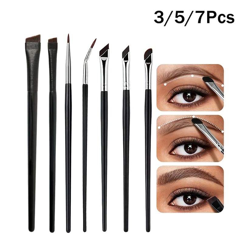 Set di pennelli per trucco di precisione da 3/5/7 pezzi, pennelli inclinati per eyeliner e sopracciglia con pennello ultrasottile per sopracciglia e palpebra inferiore