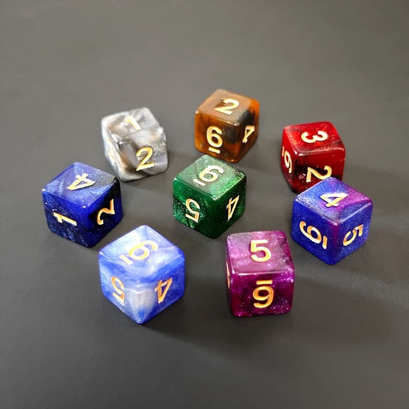 Dadi poliedrici a 6 facce Colori misti D6 Dadi glitterati per DND RPG Insegnamento della matematica Giochi di ruolo Giochi da tavolo Accessori