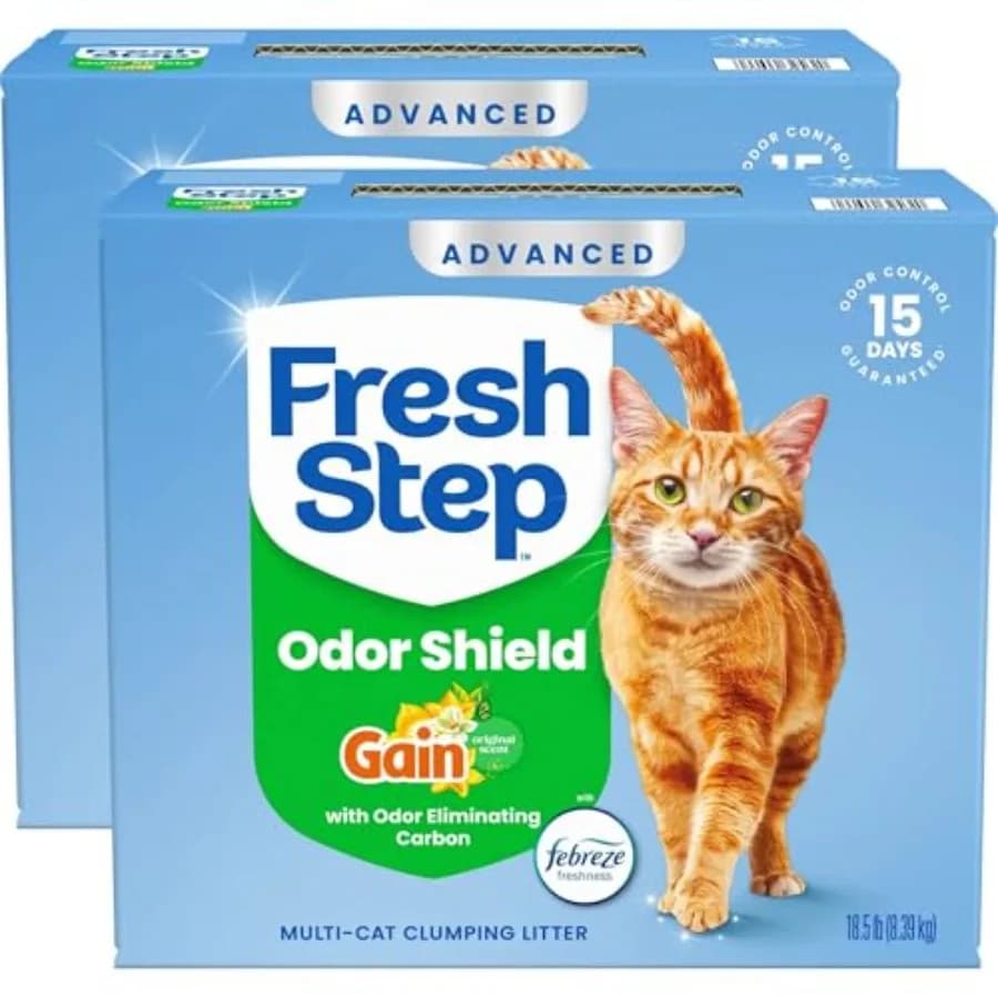Odor Shield Advanced Lettiera Agglomerante Multiuso per Gatti con Febreze Freshness Gain Profumo Originale 18.5 libbre Ciascuna Confezione da 2 Argilla Naturale W