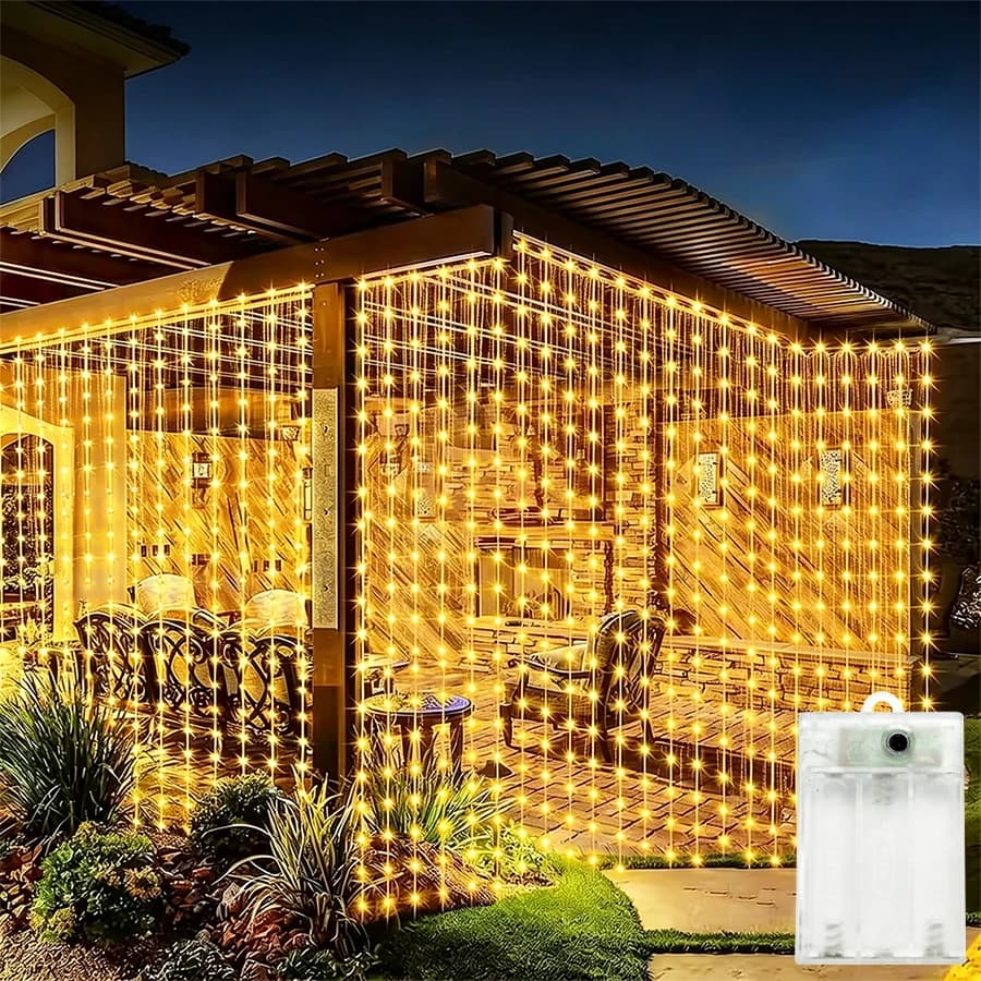 Luci a LED a Batteria per Tende, Ghirlanda Luminosa a 8 Modalità, Lampade per Camera da Letto, Giardino, Cortile, Matrimoni, Feste e Decorazioni Festive