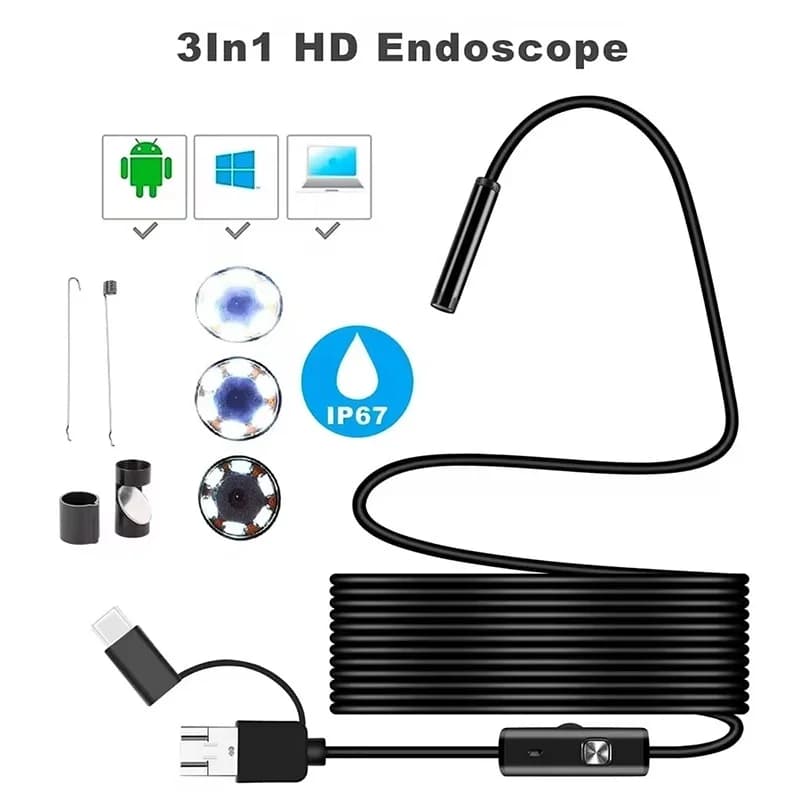 7.0mm Type C Mini Endoscope Camera IP67 Waterproof 6 LED Adjustable Flexible Borescope Only For Android Phone Laptop Computer PC