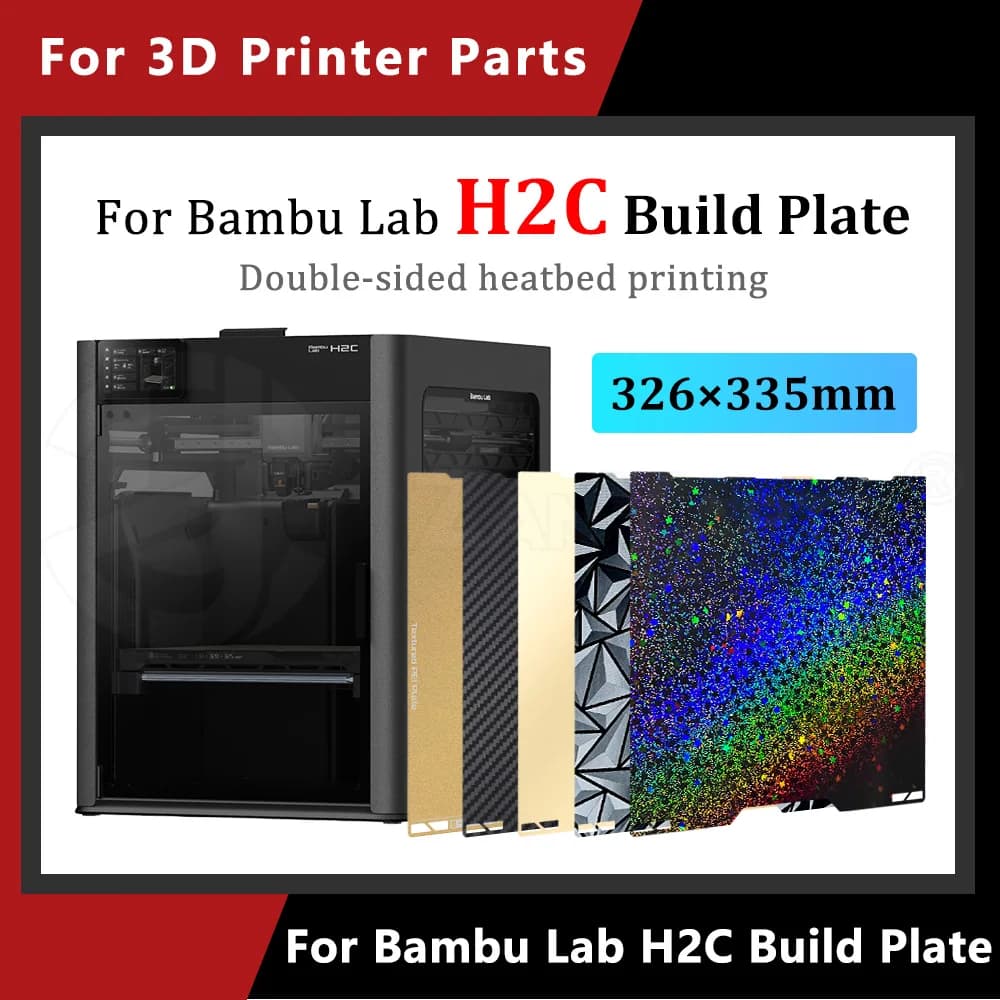 For Bambu Lab H2C PEI Structured Construction Plate PEI 335x325mm PEI Spring Steel Sheet Bed Heated For Bambulab Printer Accessories