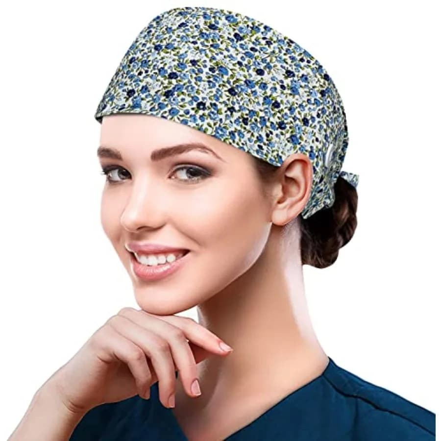 Adjustable Working Caps with Button and Sweatband, Elastic Bandage Tie Back Hats for Women