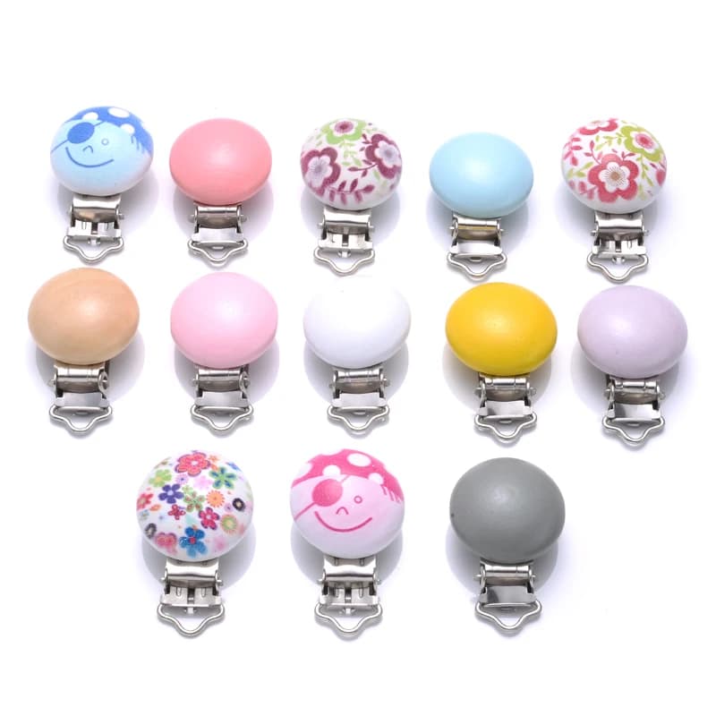 10 pezzi clip per ciuccio in legno fai da te catena per ciuccio per bambini giocattoli per la cura supporto per clip per dentizione rotonda per creazione di accessori per catena per capezzoli per neonati