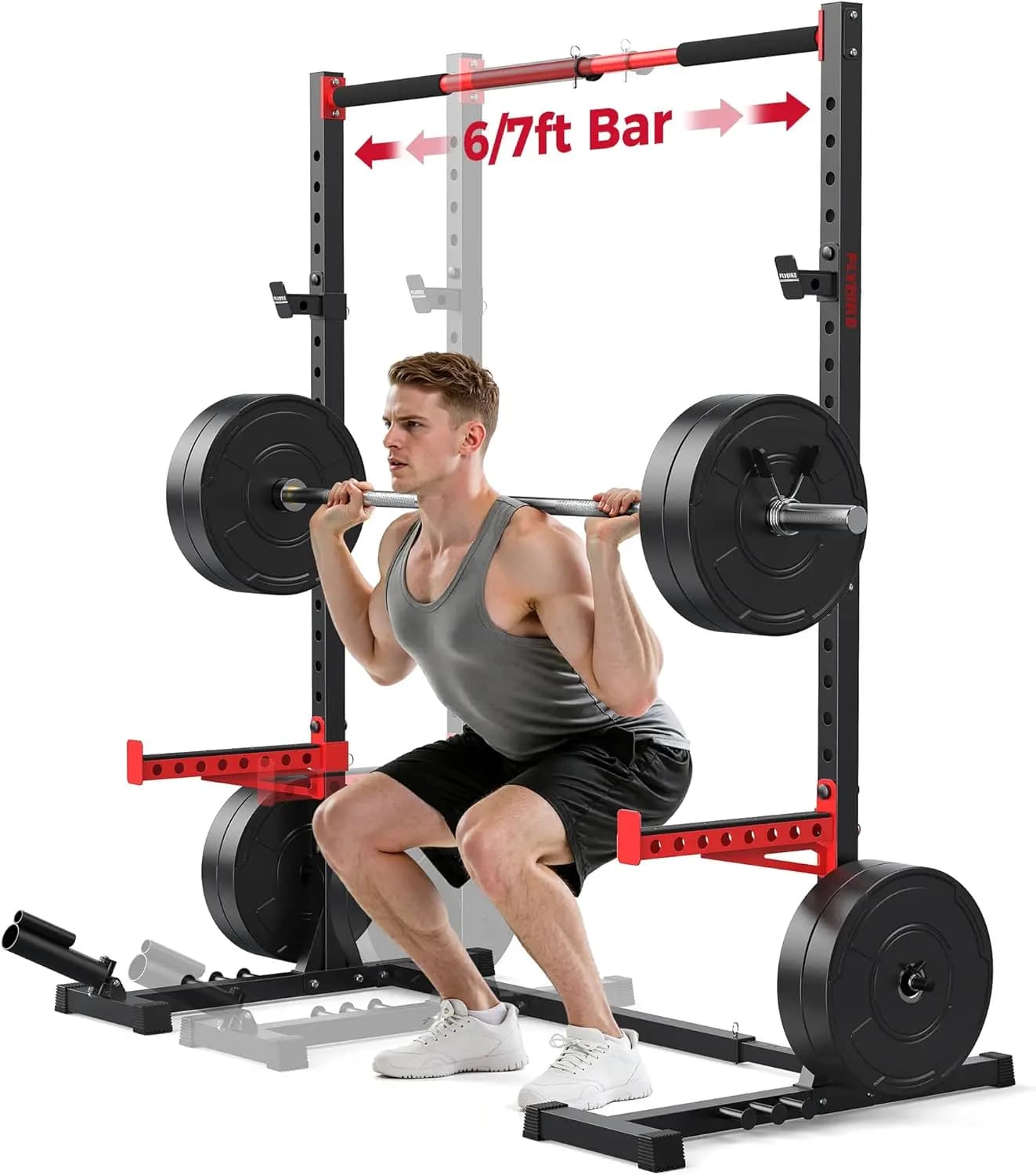 Attrezzatura per Palestra Domestica, Materiale Metallico, Colori Comuni, Rack per Squat Multifunzionale Regolabile con Barra per Trazioni