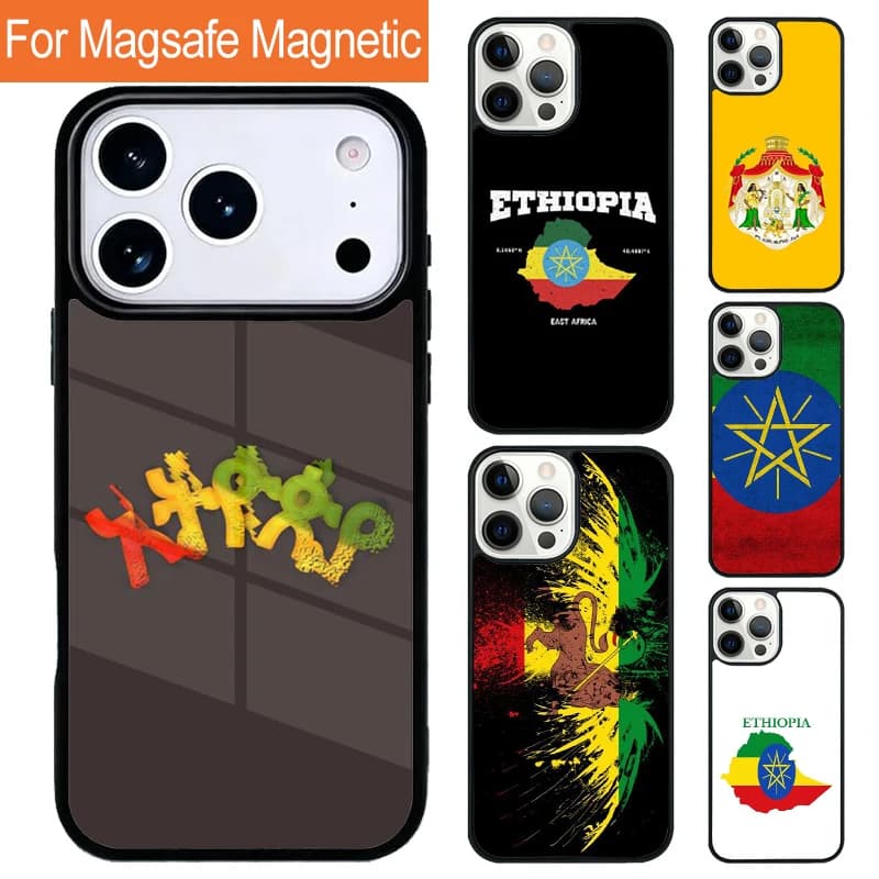 Ethiopia Flag Magnetic Wireless Charging Phone Case For iPhone 17 Pro 16 15 13 12 11 Pro Max Air 14 Plus With Magsafe Cover