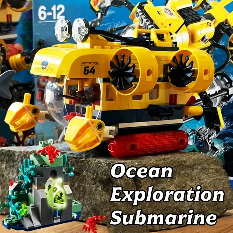 Set MOC Compatibili Serie City, Blocchi da Costruzione, Sottomarino per Esplorazione Oceanica, Pesce Lanterna, Giocattoli per Bambini, Regalo 60264