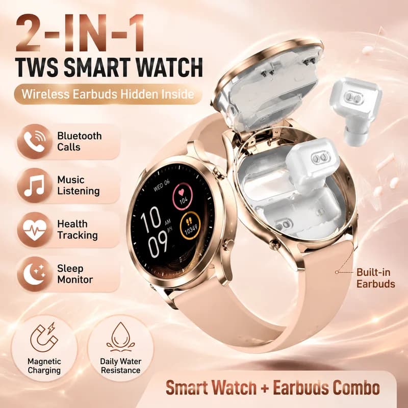 New Smartwatch 2026 with Bluetooth TWS 1,27 Inch, 2-in-1 for Women, with Health Monitoring, BT Calls, Waterproof IP67