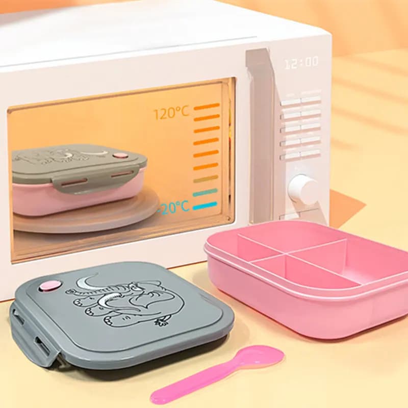 Scatola da pranzo per bambini con motivo elefante cartone animato con set di bottiglie d'acqua Bento Box in PP per uso alimentare con cassaforte per forno a microonde a 4 scomparti