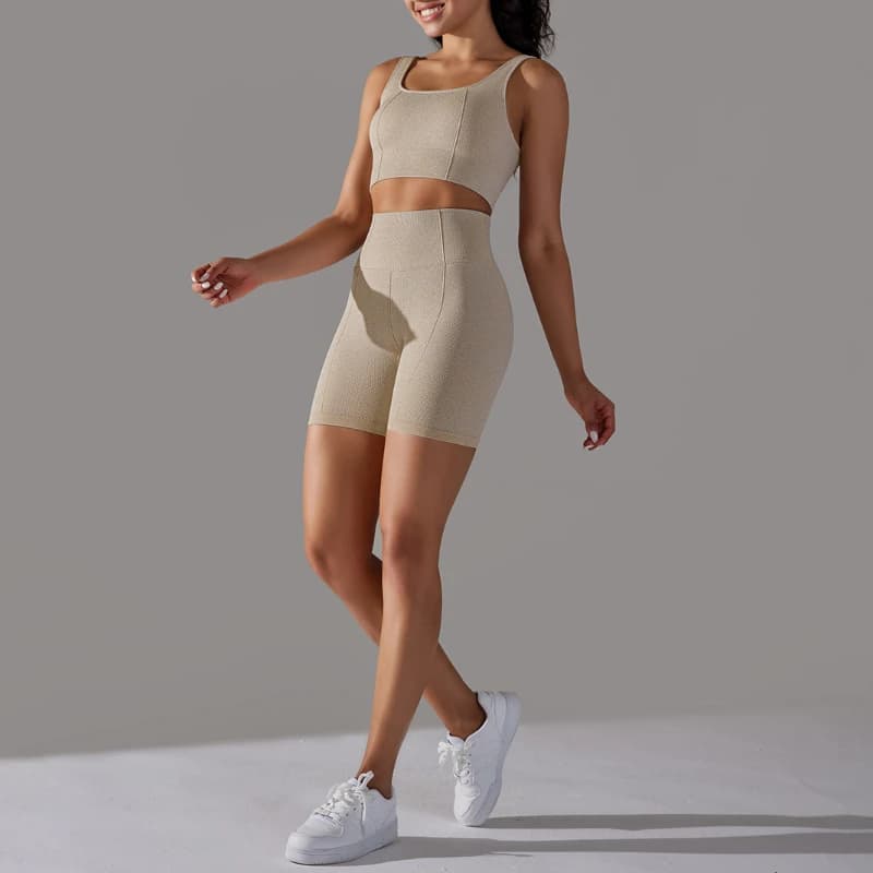 Completo Sportivo da Donna: Reggiseno Sportivo Sexy Senza Cuciture e Pantaloncini per Pilates e Yoga, Nuovo Set da Palestra in Due Pezzi