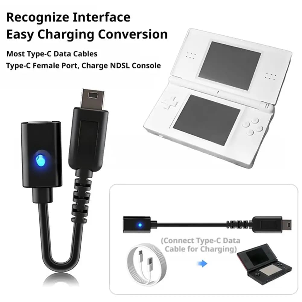 Cavo Adattatore di Ricarica USB-C Femmina a NDSL, Cavo Corto da 10 cm per Console DS Lite con Indicatore LED, Ricarica Veloce e Stabile