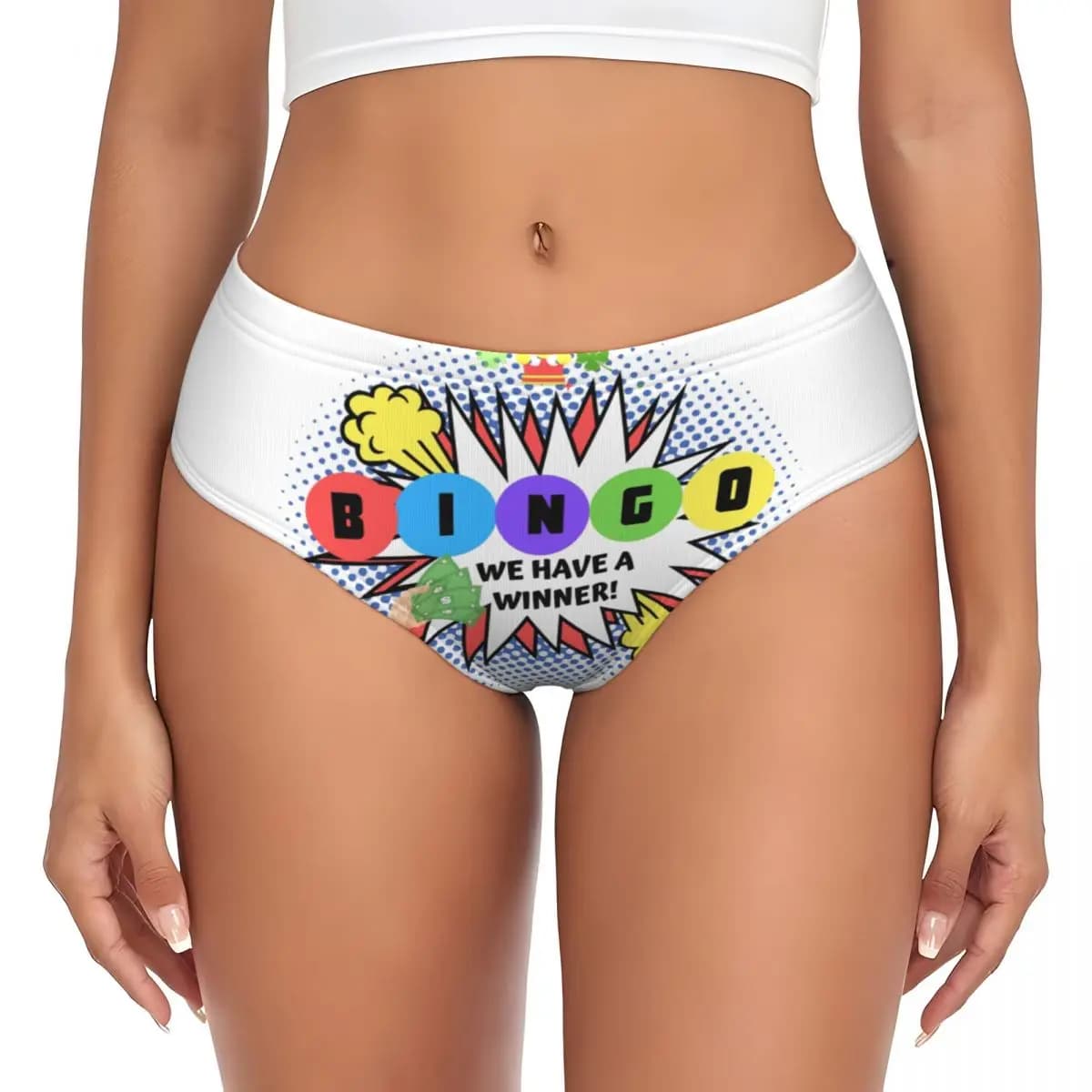 Slip da donna personalizzati a tema Bingo 'We Have A Winner', elasticizzati, comodi, tipo pantaloncino, con motivo a tema gioco di carta