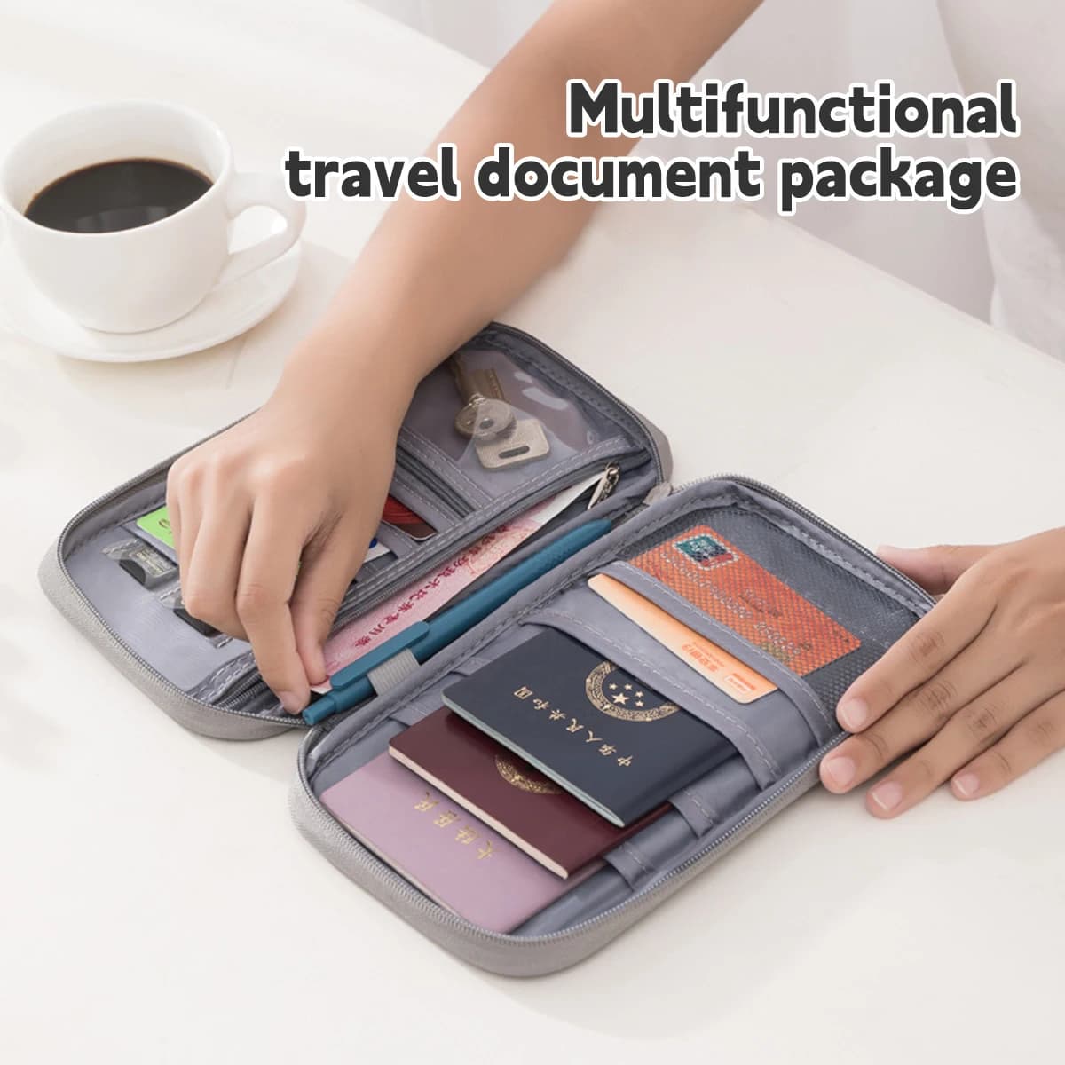 Porta carte di credito da viaggio portatile Porta passaporto da viaggio d'affari impermeabile Portafoglio Porta documenti cationici multifunzionali