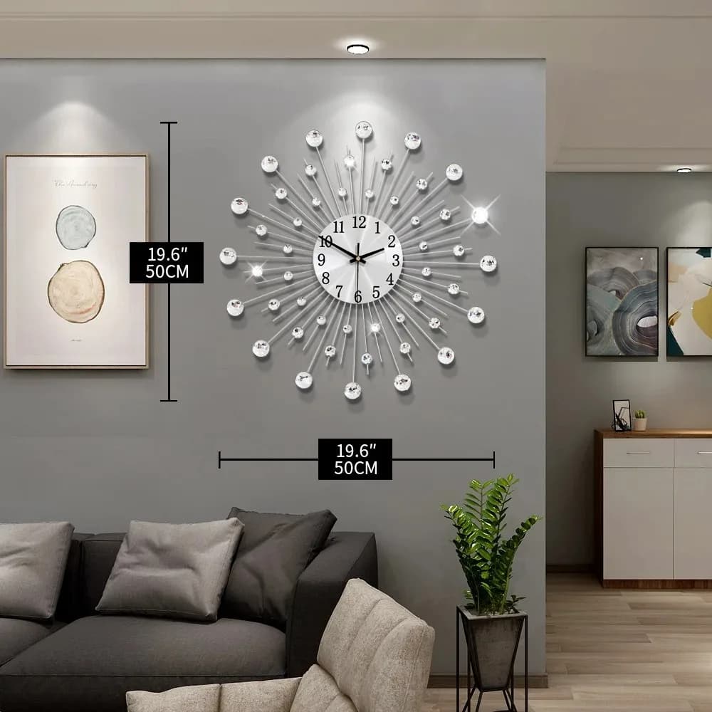 Metal Diamond Wall Clock Wrought Iron Silent Quartz Clock Luxury Crystal Decor Clock For Home Living Room Office Wall Decoration