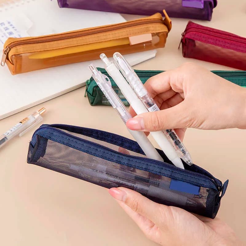 1 pz Mech pennelli lunghi custodia per trucco borse per donna ragazza trasparente cerniera astuccio per cosmetici astuccio per studenti semplice