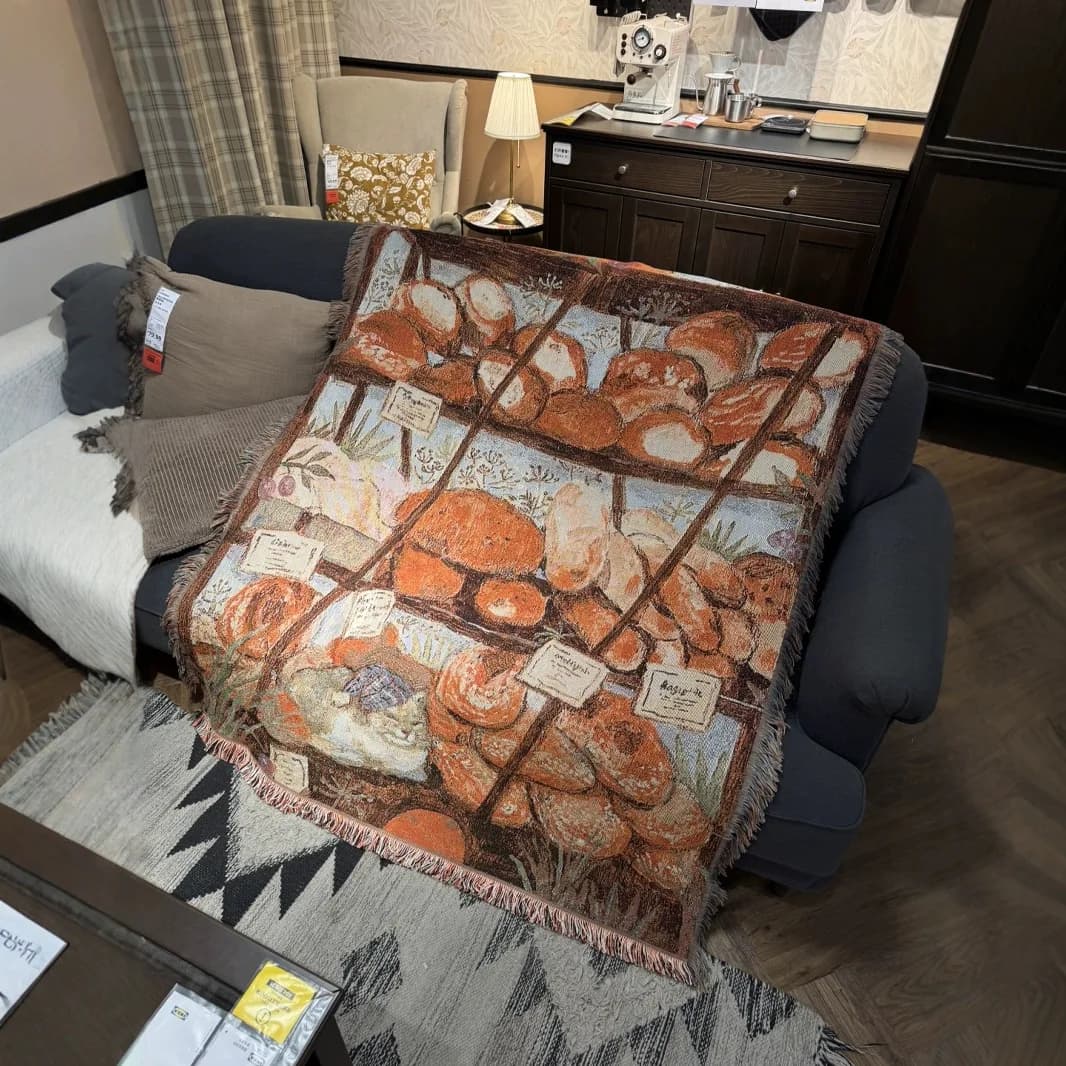 Coperta per divano con motivo a pane gatto, stile Ins, copri testata, asciugamano, copridivano, arazzo casual