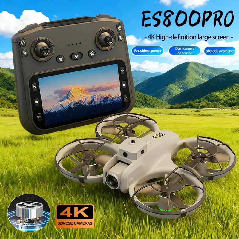 Drone ES800 PRO 4K Professionale HD 360 ° Quadricottero Giocattolo con Doppia Fotocamera, Schermo, Telecomando, Motori Brushless e Sistema di Evitamento Ostacoli