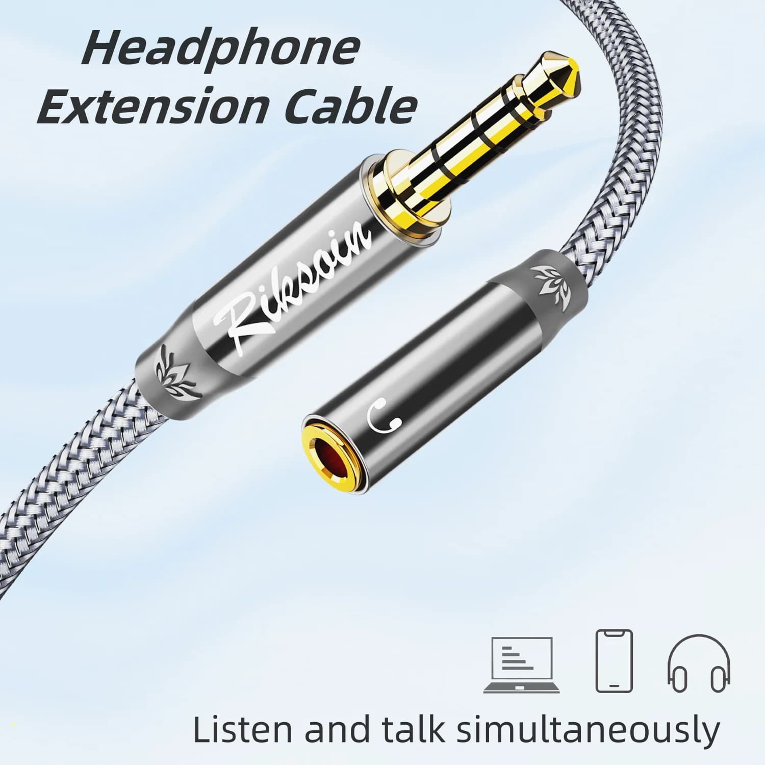 Riksoin 3.5mm Headphone Extension Cable, Male to Female, Aux Cord for Car/Laptop/Mini PC/TV/Stereo Speaker, Hi-Fi Sound