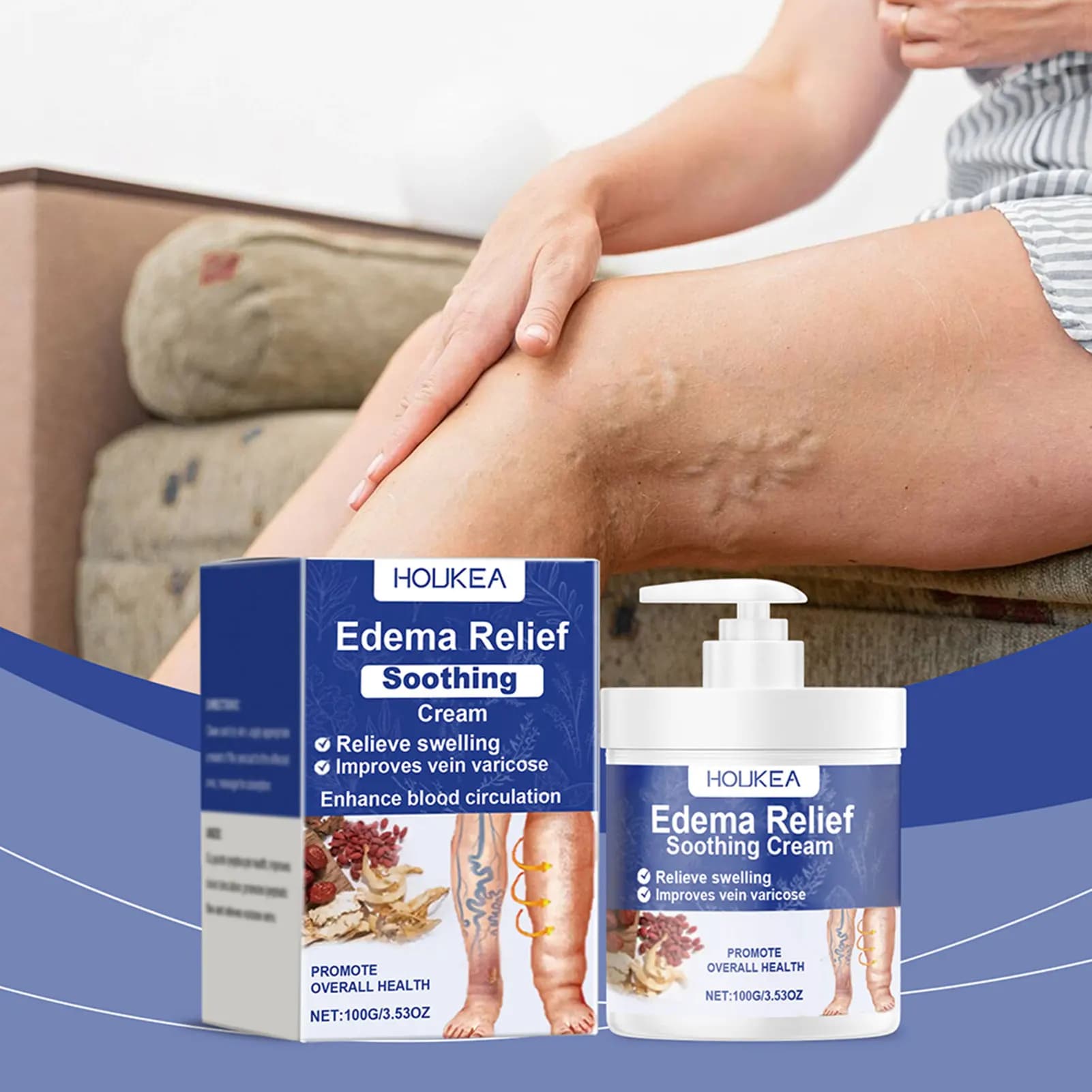 Soothing cream for relief from edema Care of swelling Lymphatic massage cream Improves varicose vein Care of the legs Lotion moisturizing soothing