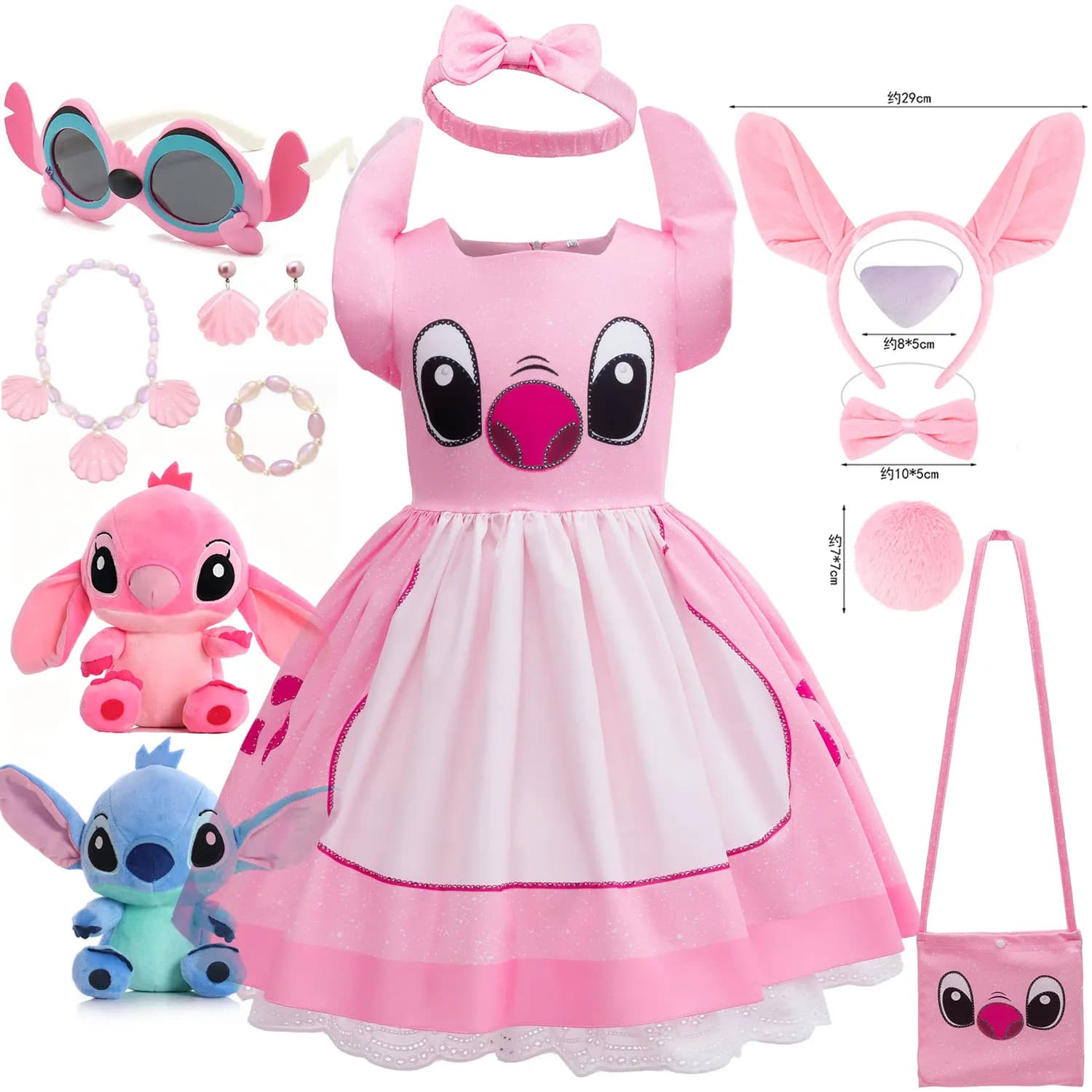 Costume cosplay Disney del film Lilo e Stitch per ragazza, personaggio dei cartoni animati Stitch Angel, costume da festa di carnevale, set 2-10T