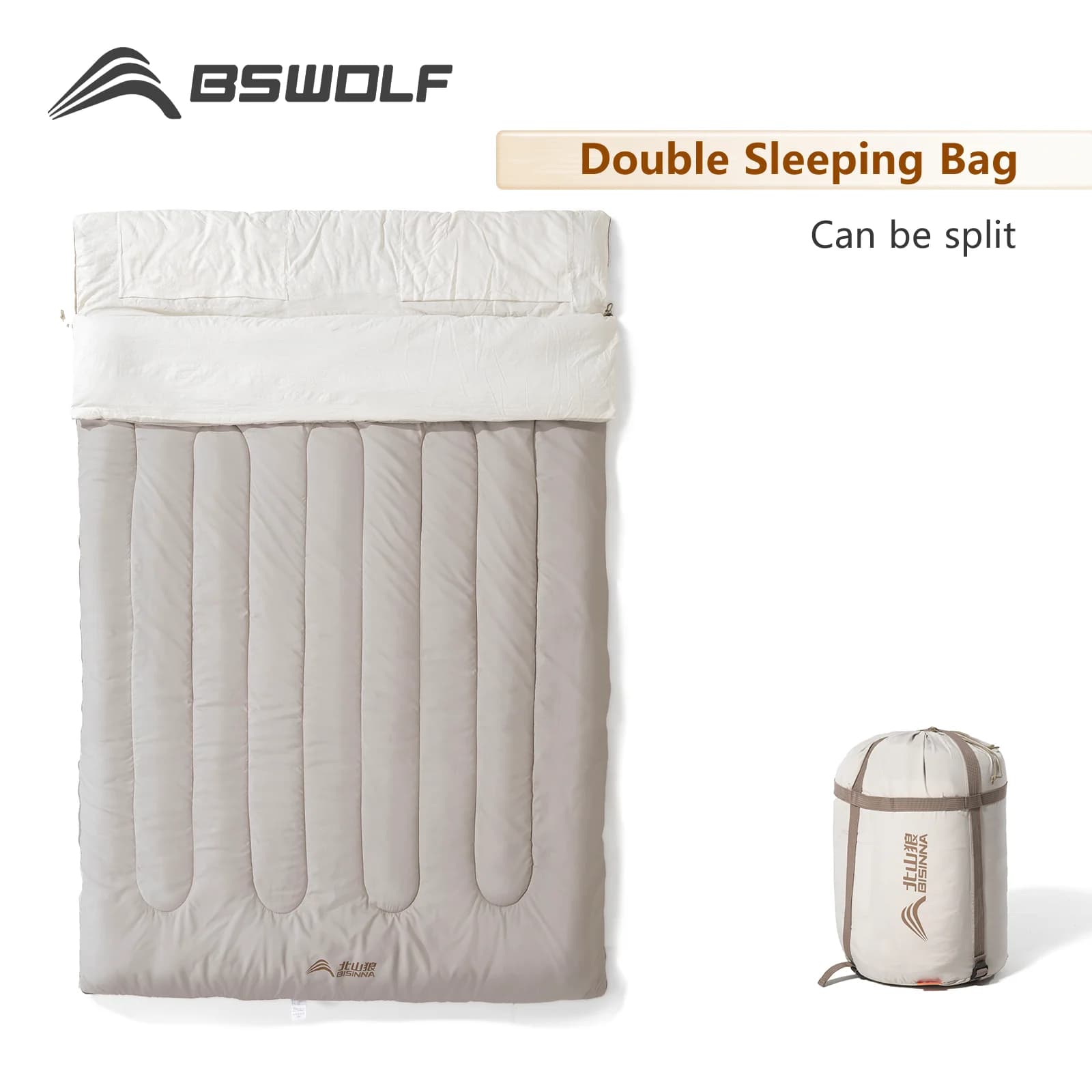 BSWolf Camping sleeping bag for 2 persons Detachable portable sleeping bag for trips and outdoor excursions