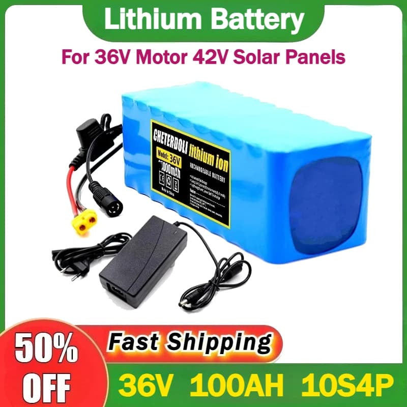 Batteria Aleaivy ad alta potenza 100Ah 10S4P 36V per pannelli solari 500W 750W 1000W 42V per motore 36V con BMS / fusibile 30A + caricabatterie