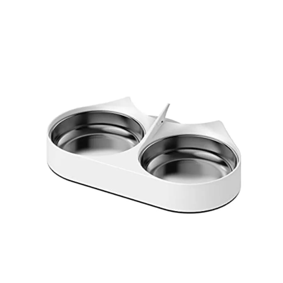 Distributore Automatico di Cibo per Animali Domestici con Ciotole in Acciaio Inossidabile per Due Gatti o Cani, Bianco, Compatibile con PLAF005 PLAF006 PL
