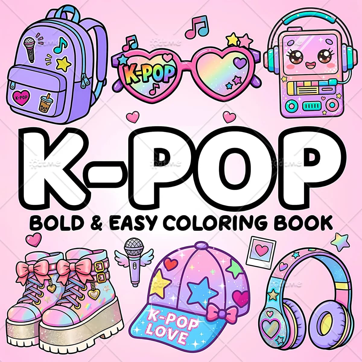K-Pop Vibes Coloring Book for Adults Teens - Bold & Easy Cute K-Pop Lifestyle Patterns, Stress Relief Art Therapy Drawing Book