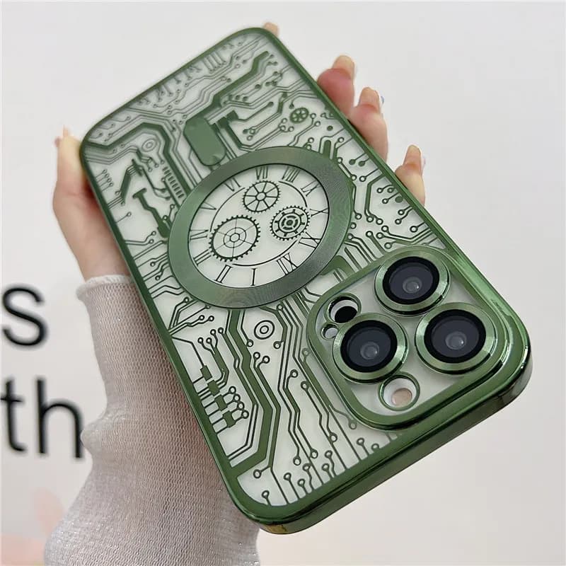 Luxury Clock Design Plated Clear Case For Magsafe iPhone 14 Pro Max 15 13 12 Pro Max 14 Plus Magnetic Wireless Charging Cover