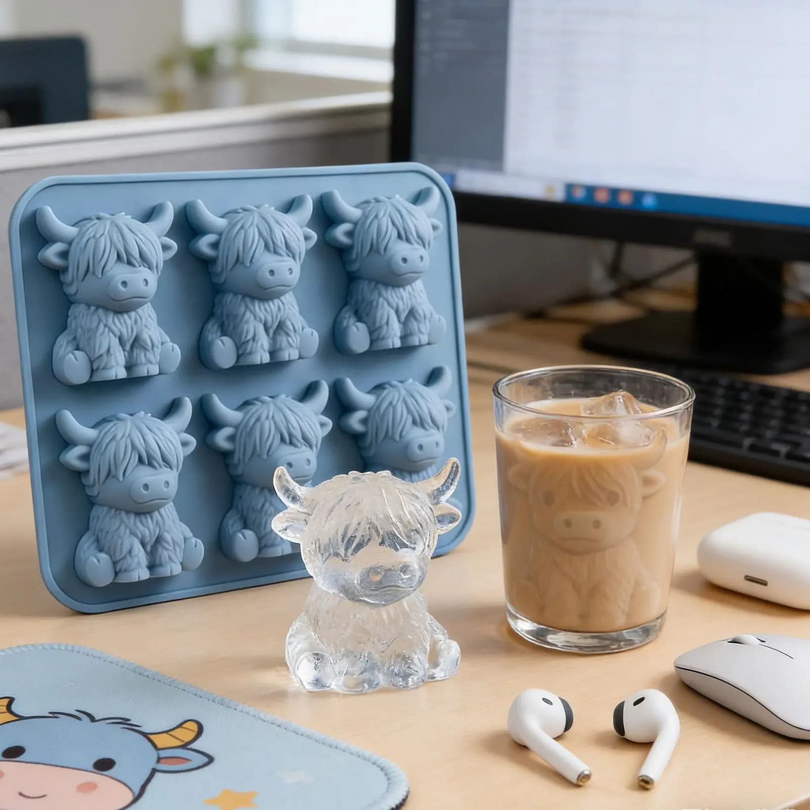 3D Highland Cow Ice Cube Mold Silicone Tray Ice Mold For Whiskey Cocktails Beer Reusable Highland Cow Silicone Molds